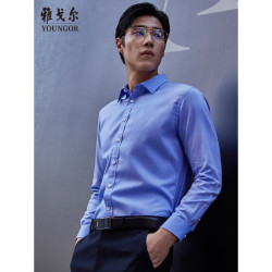 youngor雅戈尔男装秋季新款商务休闲纯棉长袖衬衫男9694蓝色16384h41