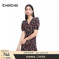 BEBE 尼奥贝贝 2022夏季新款女士收腰系带印花雪纺茶歇裙250016