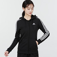 adidas 阿迪達斯 女裝新款運動服加絨連帽保暖休閑三條紋外套GM5567