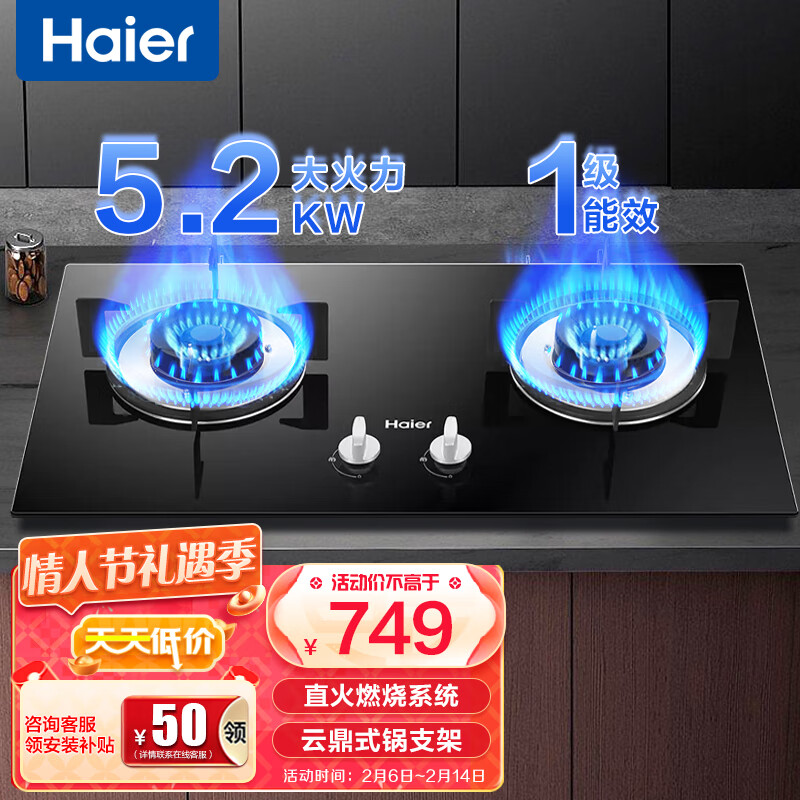 Haier 海尔 燃气灶天然气 双灶具 云鼎式支锅架Q2BE50(12T)