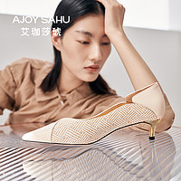 AJOY SAHU 尖头女鞋婚鞋小香风编织猫跟单鞋