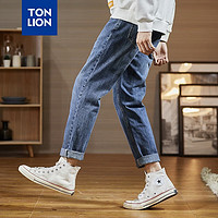 唐狮（TonLion）2023春款牛仔裤男士直筒宽松长裤子休闲裤深牛仔蓝 35