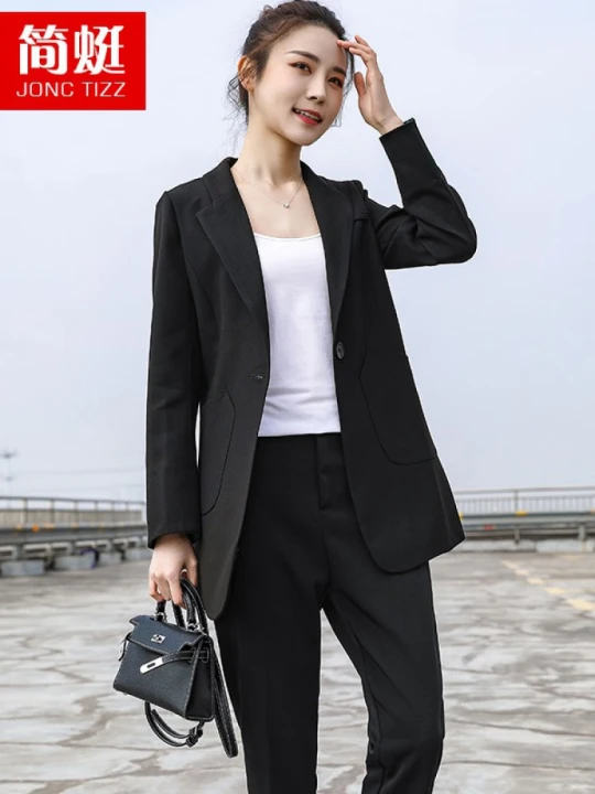 简蜓小西装外套女春季韩版新款网红休闲气质职业套装英伦西服上衣 黑色西装 XL