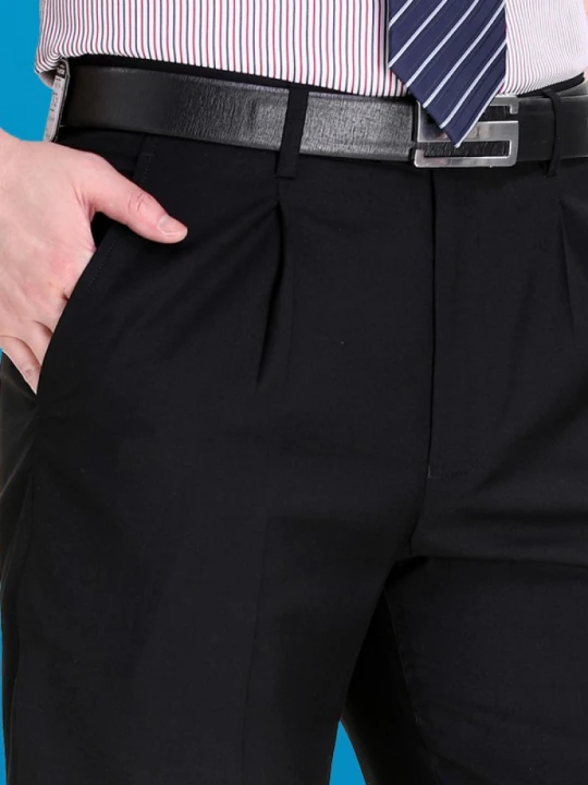 AEMAPE苹果西裤男宽松深档中老年品牌男裤商务正装直筒裤男士品质西装裤 黑色有褶皱 29码/2尺2