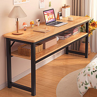 移动端：众淘 长条桌窄桌家用长桌子工作台简易书桌简易电脑桌写字桌长方形桌子 双层黄梨木色120CM