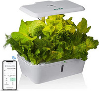 Amorning 水培生長系統 室內花園 WiFi-Alexa - 15 個豆莢 含種子,植物食品,EC 測試儀,高度可調,白色