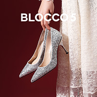 Blocco5高跟鞋水晶婚鞋女新娘鞋法式订婚细跟B5鞋子