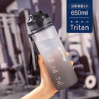 NewB 大容量运动水壶Tritan塑料运动水杯男女士学生夏季健身可泡茶杯子 渐变白灰色-650ml