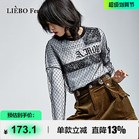 LIEBO 裂帛 Feng设计师品牌2023年小众网格蕾丝双层拼接长袖T恤女