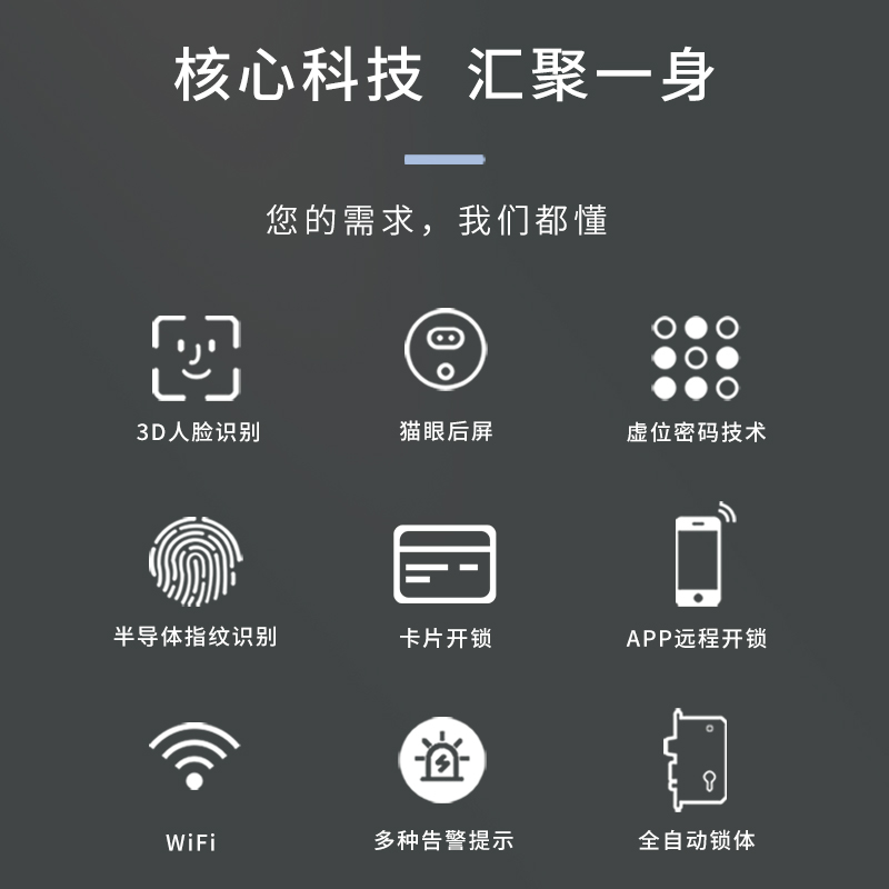 琨山智能锁P9智能门锁3D人脸识别家用大门防盗门锁密码锁指纹锁