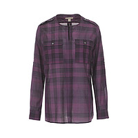女士休闲通勤格纹长袖衬衫 XS 紫/黑色