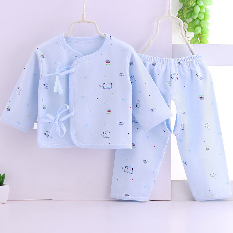 瑄妮薇婴儿衣服新生儿棉内衣套装刚初生宝宝和尚服贴身两件套薄款睡衣 蓝小象纯棉两件套 52cm(新生儿)