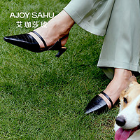 AJOY SAHU 2023年春夏新款小猫跟鞋气质后空女凉鞋法式通勤女单鞋