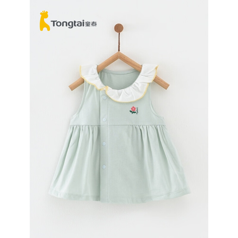 Tongtai 童泰 夏季薄款婴幼儿儿童女宝宝纯棉衣服外出花边无袖连衣裙背心裙 绿色 80cm