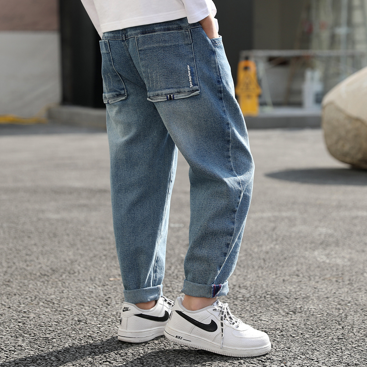 小象汉姆童装男童牛仔长裤2023春装新款男孩长裤子中大童韩版 160 深蓝色