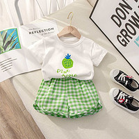 瑄妮薇新款韩版水果格子两件套儿童套装夏季男女童婴儿宝宝短袖短裤 TB短袖套装绿色菠萝 130码