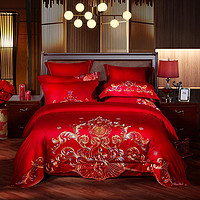 BLISS 百麗絲 水星集團出品經典中國紅全棉中式婚慶刺繡大紅被套床單四/六件套