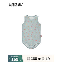 Milkbarn2023新款婴儿衣服 3-24月宝宝背心包屁衣夏季薄款宝宝连体衣爬服 蓝灰色小兔兔 90cm(18-24m)