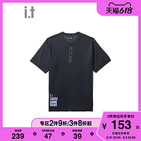 it izzue男装短袖T恤夏季个性军事风排扣套头衫1202U2I