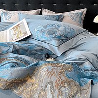 眠度床上四件套纯棉100%高端轻奢100支全棉刺绣被套床单床上用品 梦幻花园(天际蓝) 1.5/1.8m床四件套