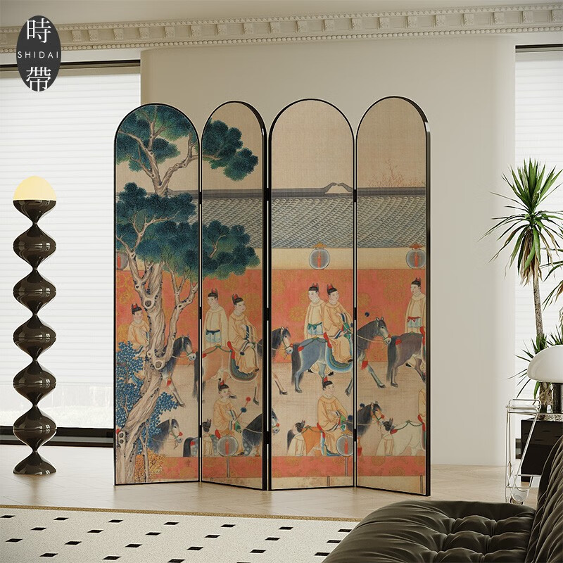 时带家居法式中古风人物屏风隔断客厅卧室入户可折叠移动办公室遮挡装饰 4扇45*200cm