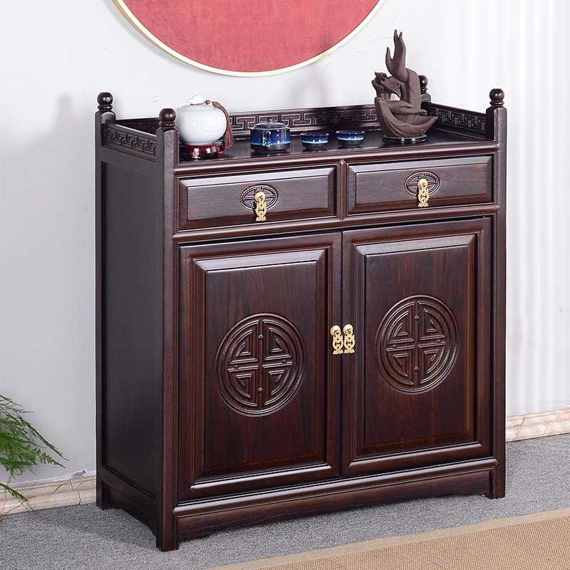 CamalgOri 中式实木茶水柜客厅茶叶柜餐边柜办公家用多层置物收纳储物柜 胡桃色长80宽35高88cm