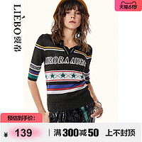 LIEBO 裂帛 Feng设计师品牌时髦复古彩条POLO衫美式街头中袖针织衫
