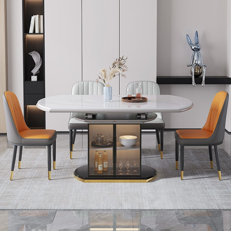 卓览（ZHUOLAN）餐桌 岩板餐桌椅组合 可储物现代简约可伸缩实木方圆两用饭桌 12MM雪山白玻璃门款 1.2米单桌