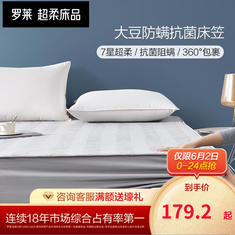  罗莱生活 LUOLAI 家纺 可水洗床笠罩床护垫360度全包围单双人床垫保护套垫 防滑防脏 灰 180*200cm