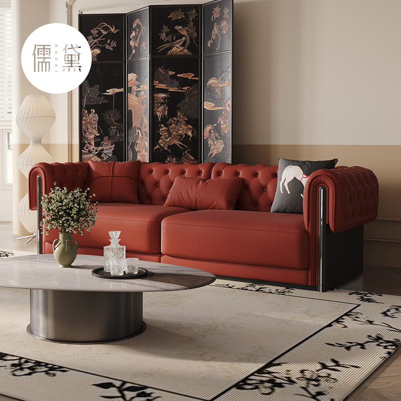 儒黛美式轻奢真皮沙发小户型家用客厅头层牛皮高档直排三人位皮艺