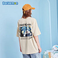 Doraemon 哆啦A梦 哆啦A夢 T恤 情侣油画卡通印花休闲百搭短袖 浅卡其 M