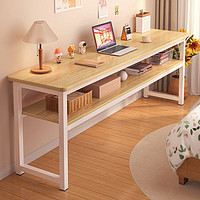 众淘长条桌窄桌家用长桌子工作台简易书桌简易电脑桌写字桌长方形桌子 升级腿-双层黄杉木色140CM