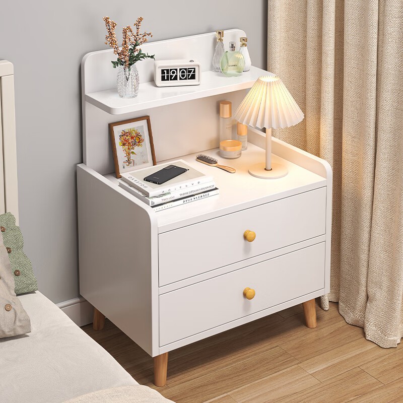 木匠印记床头柜简约现代床边柜抽屉式收纳带隔板置物台边几卧室床头柜 暖白色双抽40cm