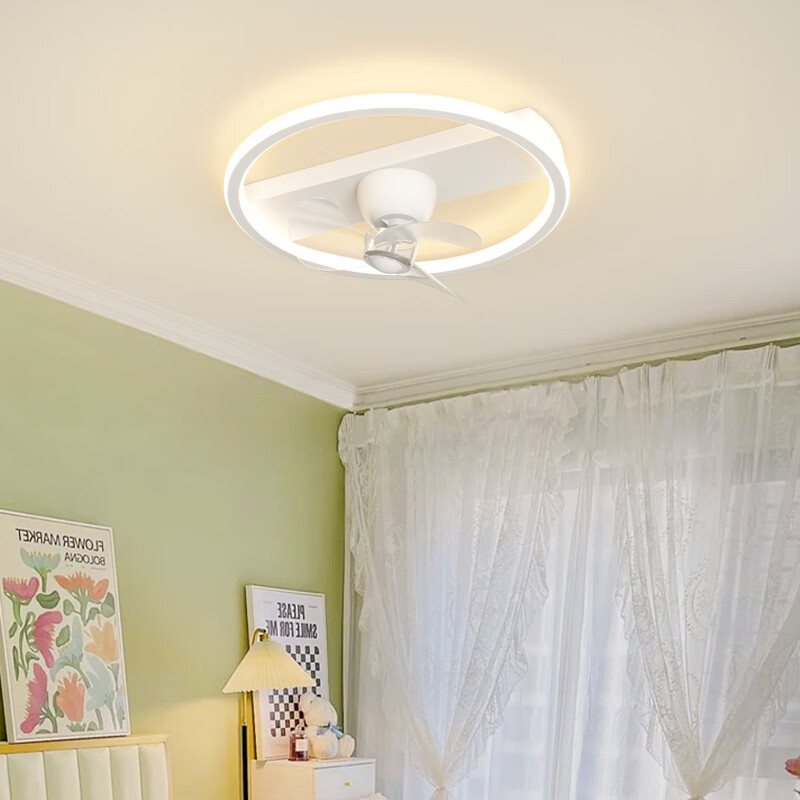 明灯汇卧室风扇灯吊扇灯现代简约北欧书房间儿童房广东中山灯具厂家直销 摇头1605A白色450大+变光遥控