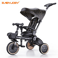 Babyjoey儿童三轮车宝宝幼儿自行车可推可骑1-3岁后推杆脚踏蹬轻便童车 碳晶黑