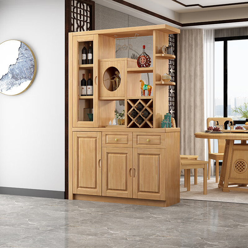 贵妃实木间厅柜客厅玄关柜门厅柜装饰隔断酒柜中式双面屏风现代储物柜 实木间厅柜1.5米 原木色