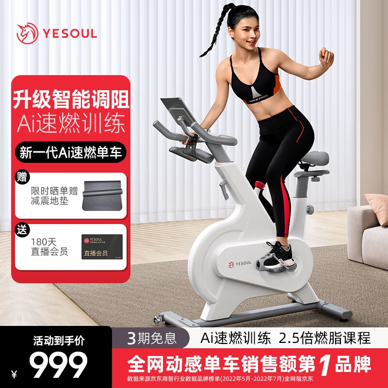 YESOUL 野小兽 动感单车家用智能调阻磁控运动健身器材室内静音Power智能调阻+双倍速燃课+插电款