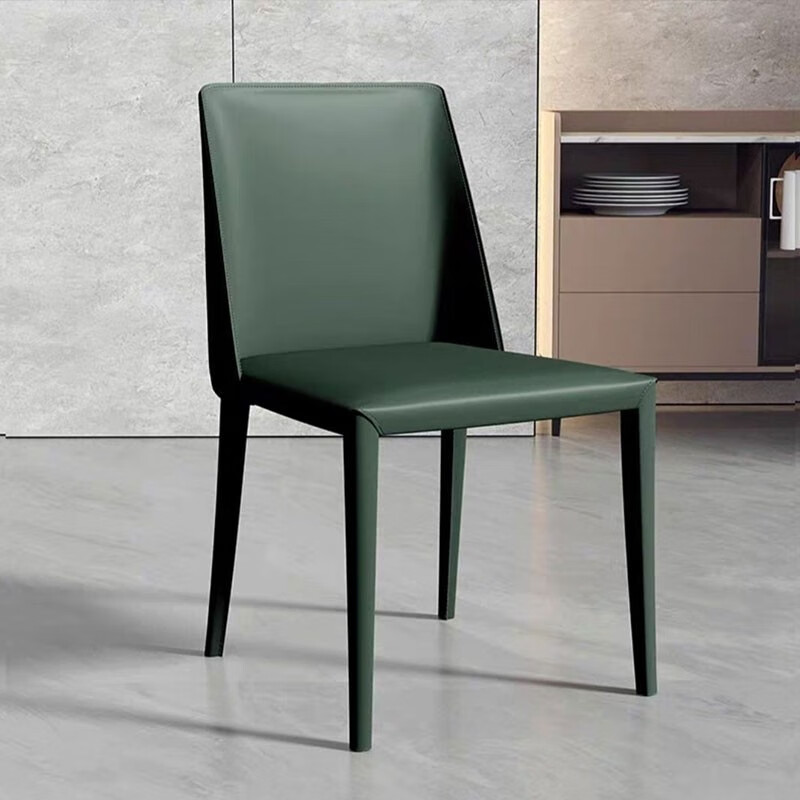 PADEN意式餐椅现代简约靠背椅家用吃饭餐厅餐桌椅休闲客厅马鞍皮椅椅子 深绿色单椅 靠背款