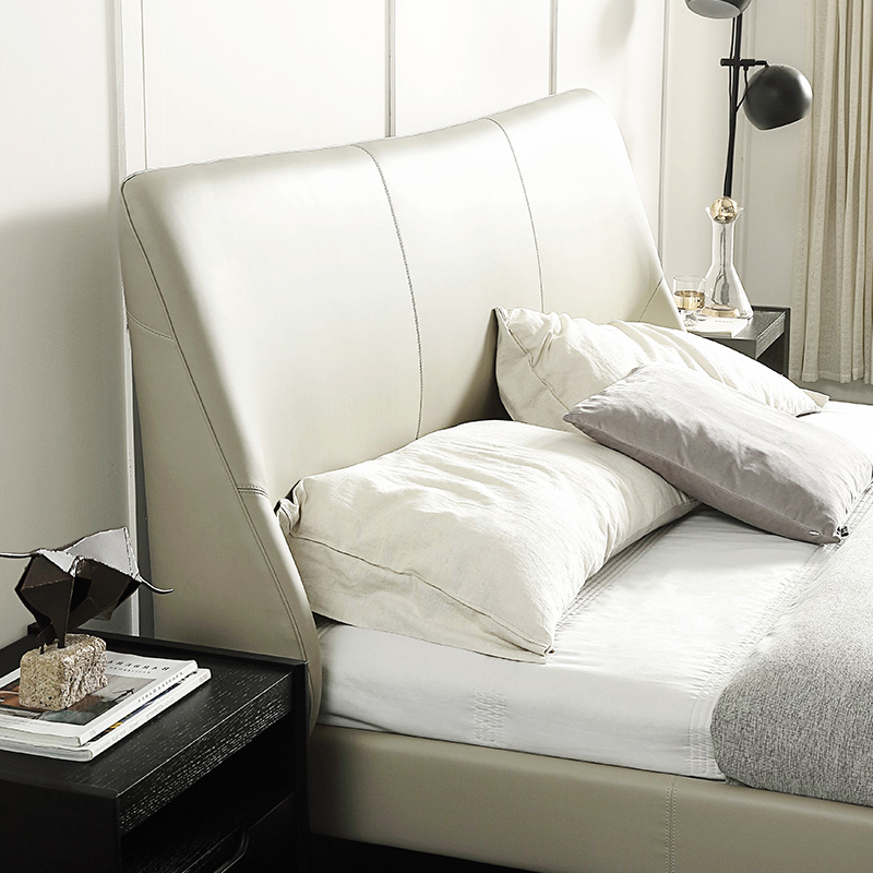 联邦家具真皮床头层牛皮主卧双人床法式意式极简轻奢软床1.5/1.8M