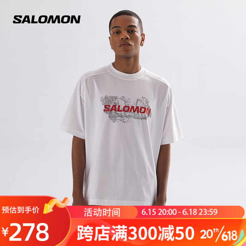 萨洛蒙（Salomon）男女款 户外运动休闲日常舒适透气短袖T恤 OUTLIFE GRAPHIC TEE 白色 C20637 S