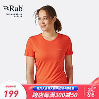 Rab 睿坡 新款女士纯棉速干短袖户外骑行轻量健身T恤 QCB-86 橘红色 08
