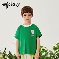 Woobaby女童吸湿速干t恤中大童凉感短袖儿童上衣23夏季新品 青谧绿 120cm