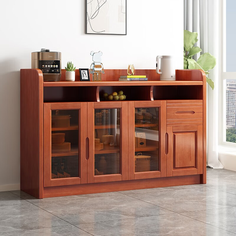 贵妃实木餐边柜酒柜靠墙厨房客厅碗柜餐厅茶水柜储物柜子 实木餐边柜 海棠色 1.6米组合