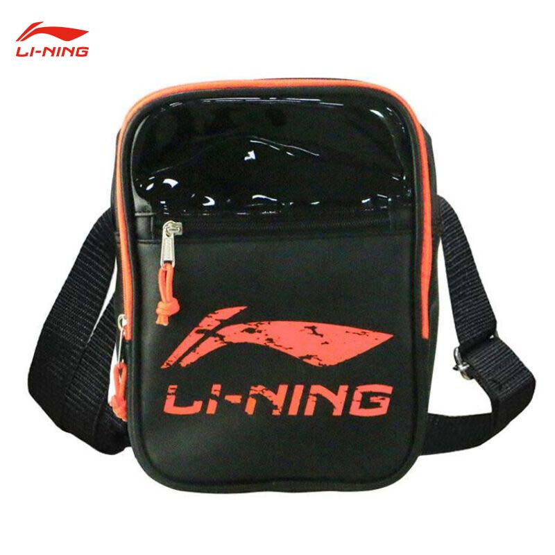 李宁（LI-NING）单肩斜挎包休闲运动羽球装备PU防水防污橙色