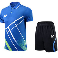 蝴蝶球衣乒乓球服2023新款夏季男女款套装运动服短袖t恤透气 女款/儿童蓝色 套装 XS