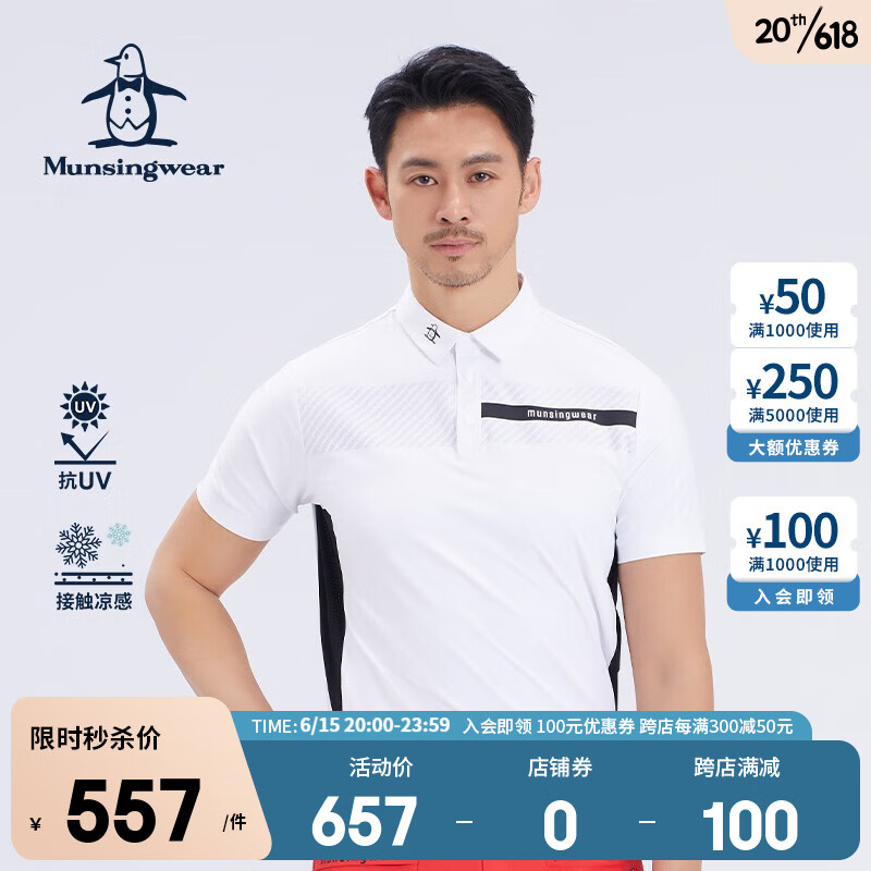 万星威（Munsingwear）高尔夫男士23夏新品短袖T恤翻领撞色条纹短袖Polo衫凉感 N950 LL