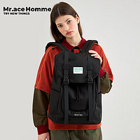 Mr.ace Homme-mracehomme动感骑行双肩包女学生书包简约大容量旅行电脑背包男 学院黑