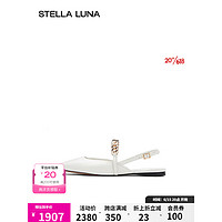 STELLA LUNA凉鞋女款2023年最新款半凉鞋时尚百搭方头羊皮链条平底凉鞋 01白色 36
