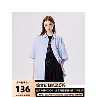 PSO Brand120克梭织可爱花花植物刺绣短袖衬衫男条纹衬衣外套 条纹蓝 Blue XL