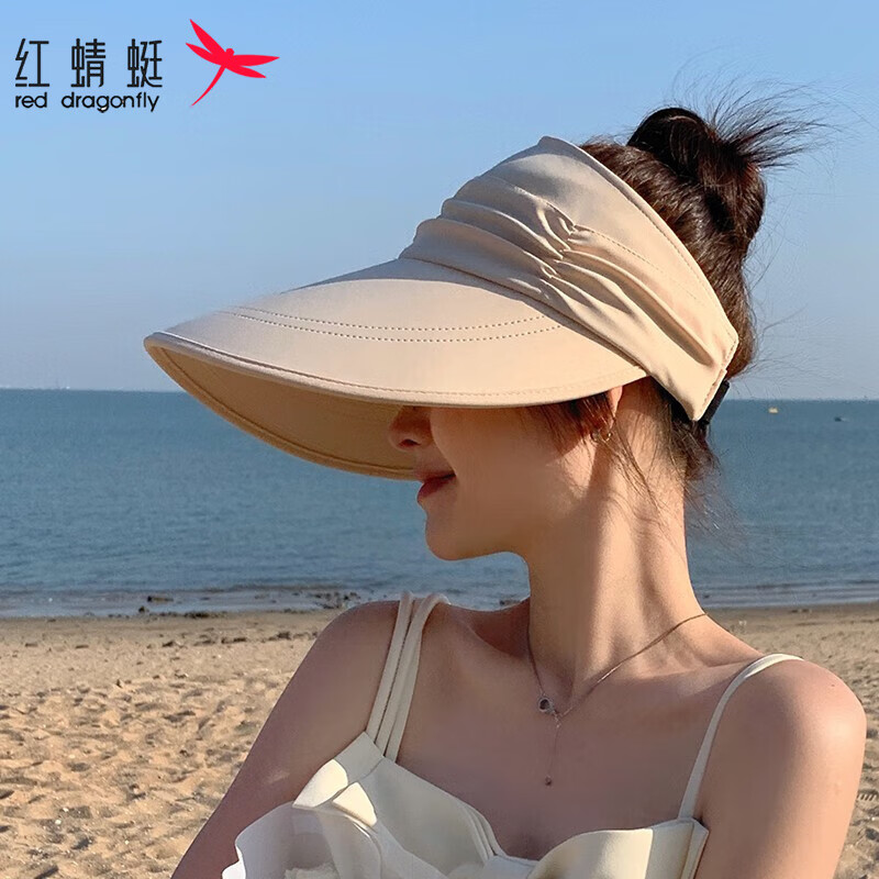 红蜻蜓（RED DRAGONFLY）帽子女夏季大帽檐空顶遮阳帽骑车遮脸防紫外线太阳帽uv草帽防晒帽 黄色 帽围可调（56-60CM）